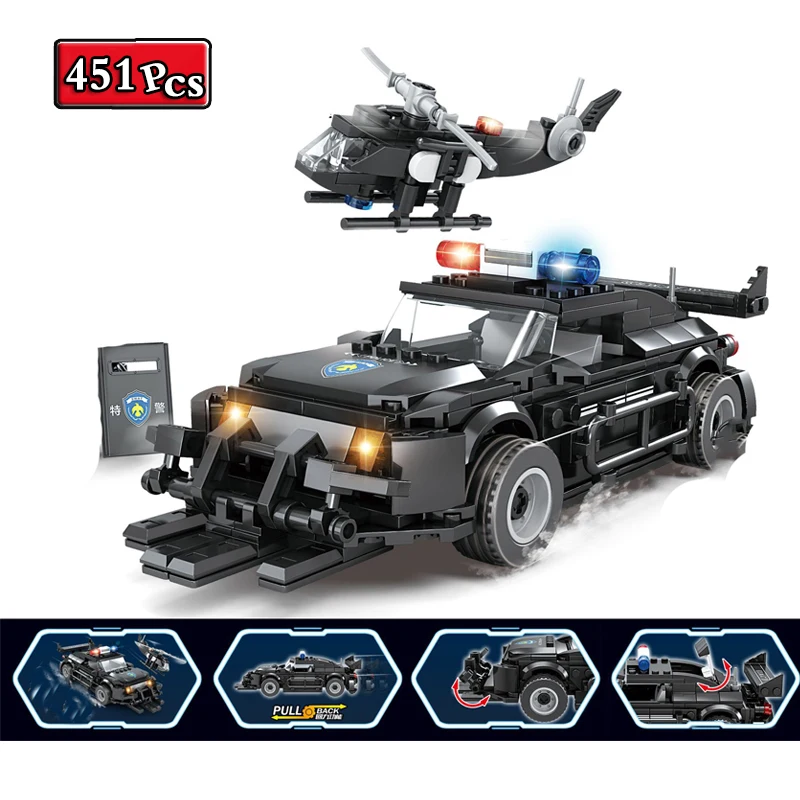 HSANHE Military Army Ploice SWAT Explosion-proof Car Blocks Mini Building Toy 