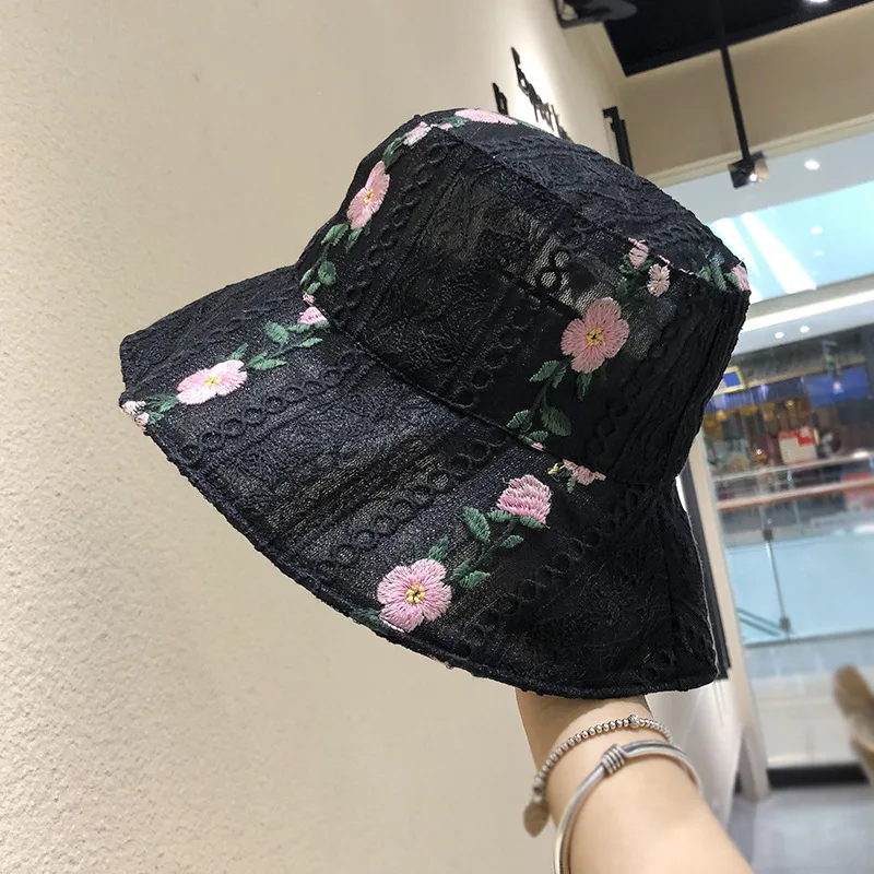 Женская тонкая шляпа в рыбацком стиле с цветочной вышивкой Корейском Сезон весна