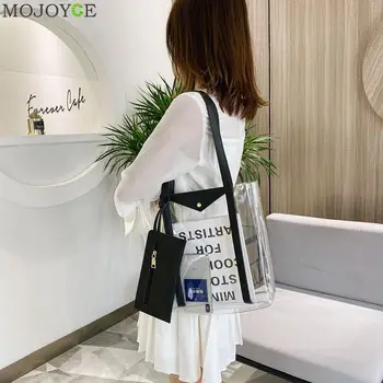 

Creative Design Big Capacity Women Handbags Classic Texture Chic Transparent PVC Tote Shoulder Bags PU Money Clutch