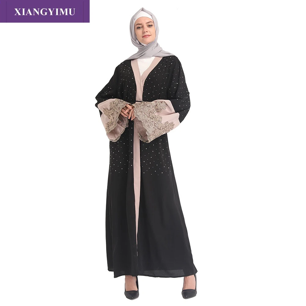 

F8841 Cardigan Robe Abaya Ramadan Embroidery Islamic Full-Dresses Kimonolong Muslim Middle-East Local Return