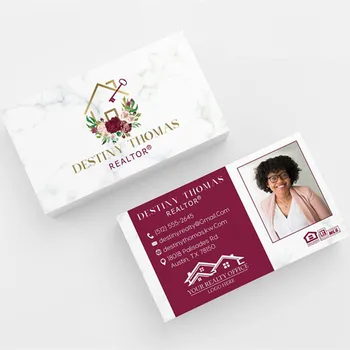 

Personalize Logo Blush & Wine Real Estate Business Card,Personalized Faux Gold Foil Calling Card ,Custom Text Social Media Card