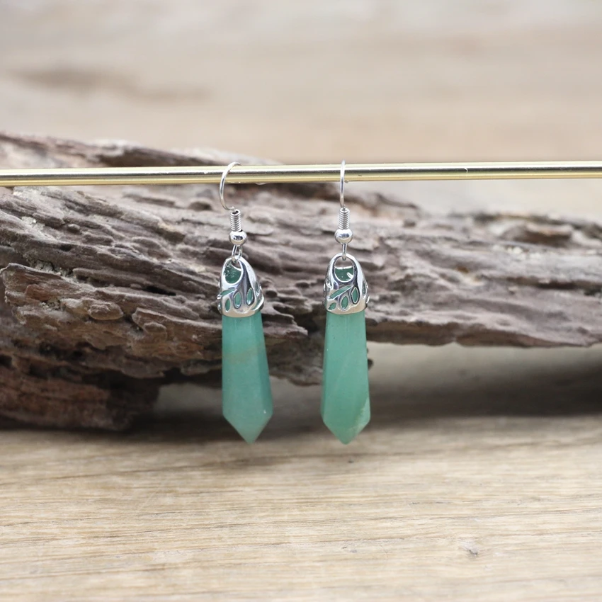 Natural Stone Hexagonal Quartz Hook Earring Healing Crystal Point Women Gift Dangle Earring Reiki Amethysts Lapis Jewelry QC7001