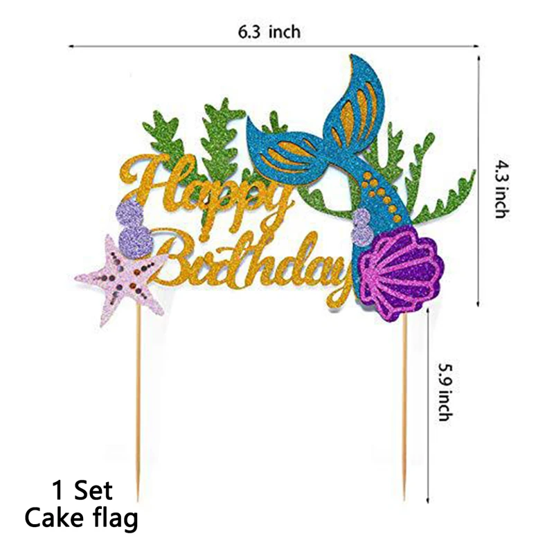 1Set Mermaid-Cake Вечерние принадлежности Русалочки, декоративный баннер с воздушным шаром, сувениры для вечеринки ко дню рождения, детские украшения для вечеринок на день рождения - Цвет: 1Set Mermaid-Cake