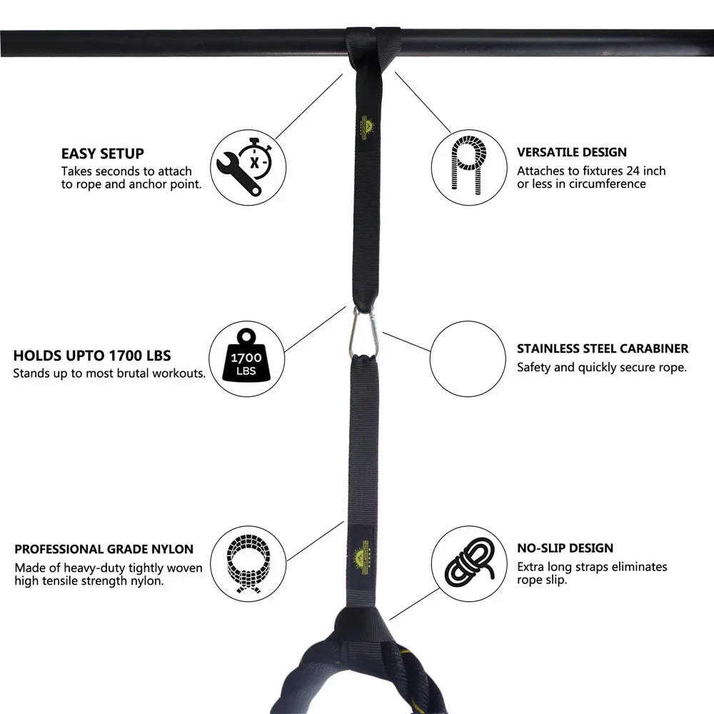 Fitness Battle Rope Anchor Strap Kit Heavy Duty Reinforced Nylon Big Size Easy Setup for Home Gym Outdoor Exercise Training