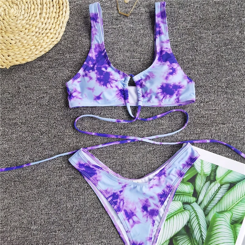 2020 Sexy Bikinis Swimsuit Women Bandage Printing Swimwear Underwire Bikini Set Tie-dye Gradient Bathing Suits Summer Beach Wear