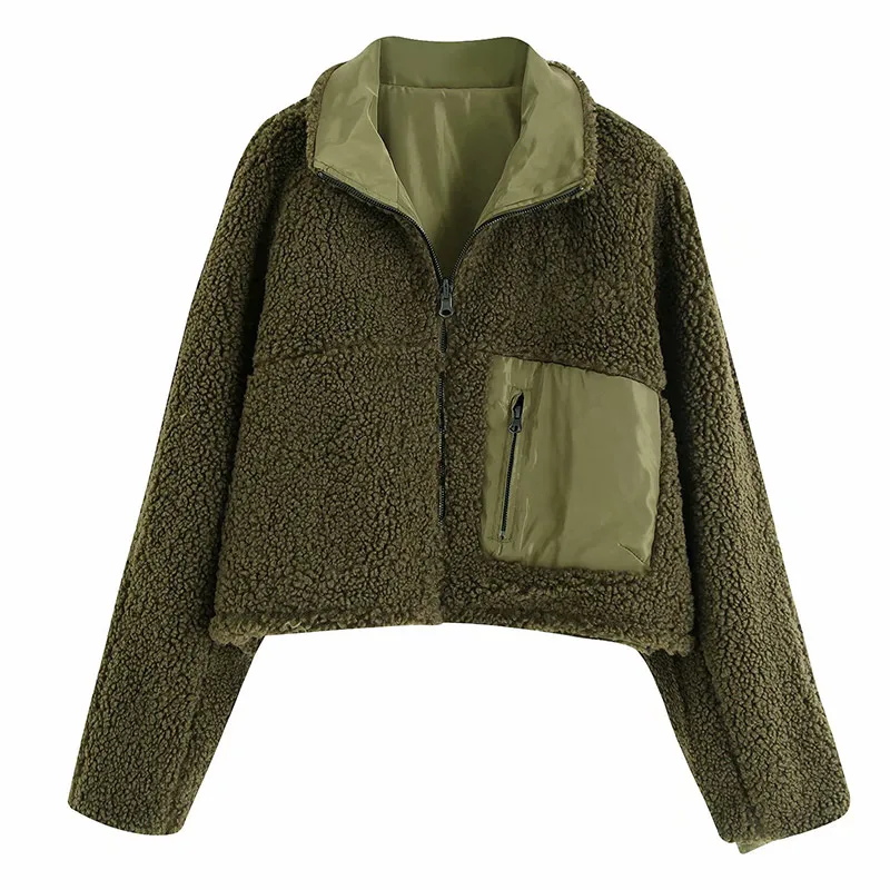 Army Green Женское модное двухстороннее короткое пальто, зимнее пальто с отложным воротником, утолщенное теплое плюшевое пальто на молнии, однотонная Меховая куртка из овечьей шерсти, верхняя одежда - Цвет: Army Green