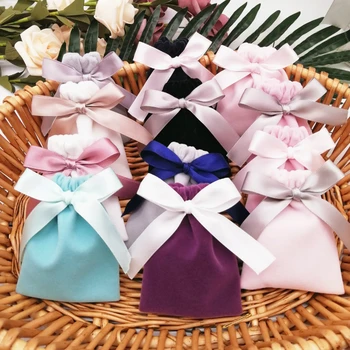 

20PCS Velvet Gift Bags Jewelry Packaging Drawstring Pouch Cosmetic Wedding Party Candy Storage Cute Sachet Print Logo Custom