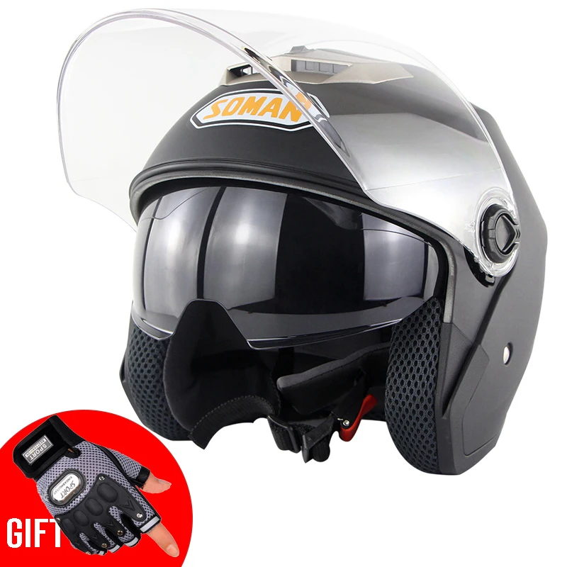 Moto rcycle 3/4 capacete шлемы двойные козырьки Защитная Защита от солнца para moto гоночные шляпы moto rbike винтажный шлем для верховой езды - Цвет: matte black