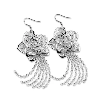 

Tassel Real S925 New Minimalist Tassel silver Color Sweet Trendy Chic Long Drop Earrings For Women Party Jewelry