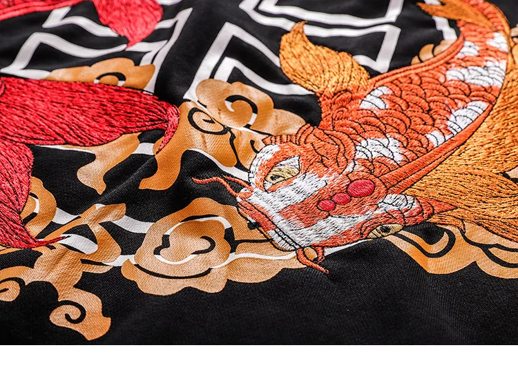Толстовка для мужчин и женщин уличная китайская вышитая Koi Fish толстовка с капюшоном Harajuku пуловер толстовки Осенние свитшоты