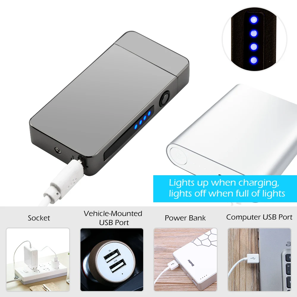 Металлическая двойная дуга usb зарядка Зажигалка импульсная ветрозащитная электрическая сигарета зажигалка для сигар беспламенная перезаряжаемая Зажигалка плазменная