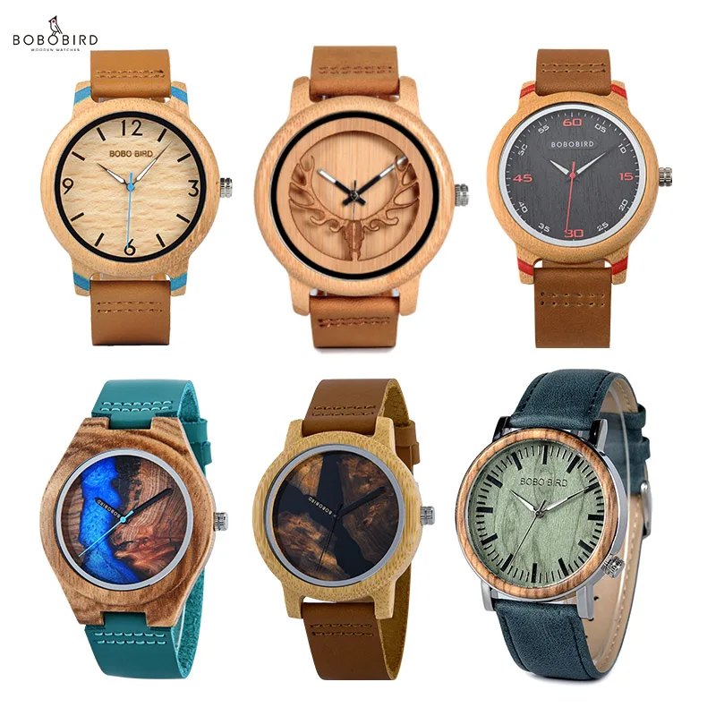 Couple Watches BOBO BIRD Men Women Universal Bamboo Watch on Clearance Wooden Leather Quartz Wristwatch часы женские Great Gift