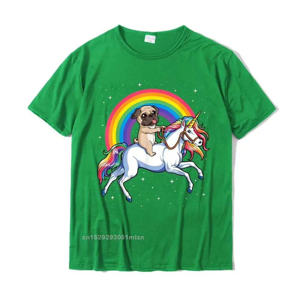 Camisa Faddish Geek Tops Shirts Crewneck Summer Fall 100% Cotton Fabric Short Sleeve Tshirts for Men Casual Tee Shirt Pug Unicorn T shirt Girls Kids Space Galaxy Rainbow Pugicorn T-Shirt__4498 green