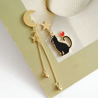 Fashion Moon Stars Cute Animal Cat Asymmetric Earring Sweet Flowers Kitten Fan Tassel Pendant Earrings Girl Temperament Jewelry - Image 4
