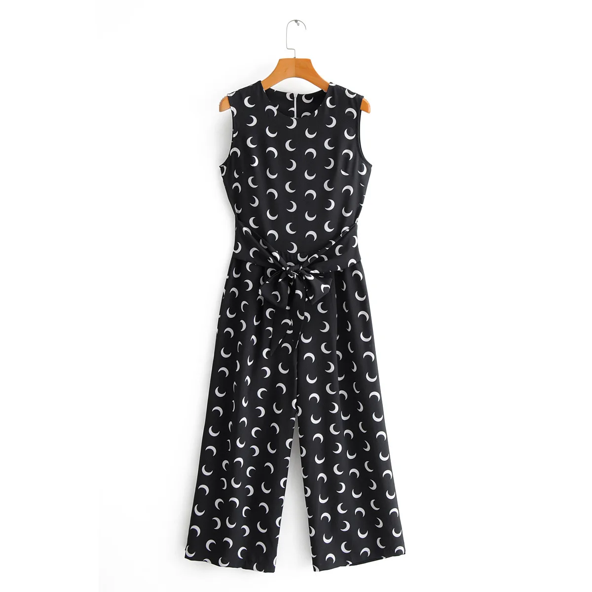 

Body Suits for Women Jumpsuit Solid-color Sleeves Sexy Lace Up Bow Moon Print European and American Rompers Bodysuit