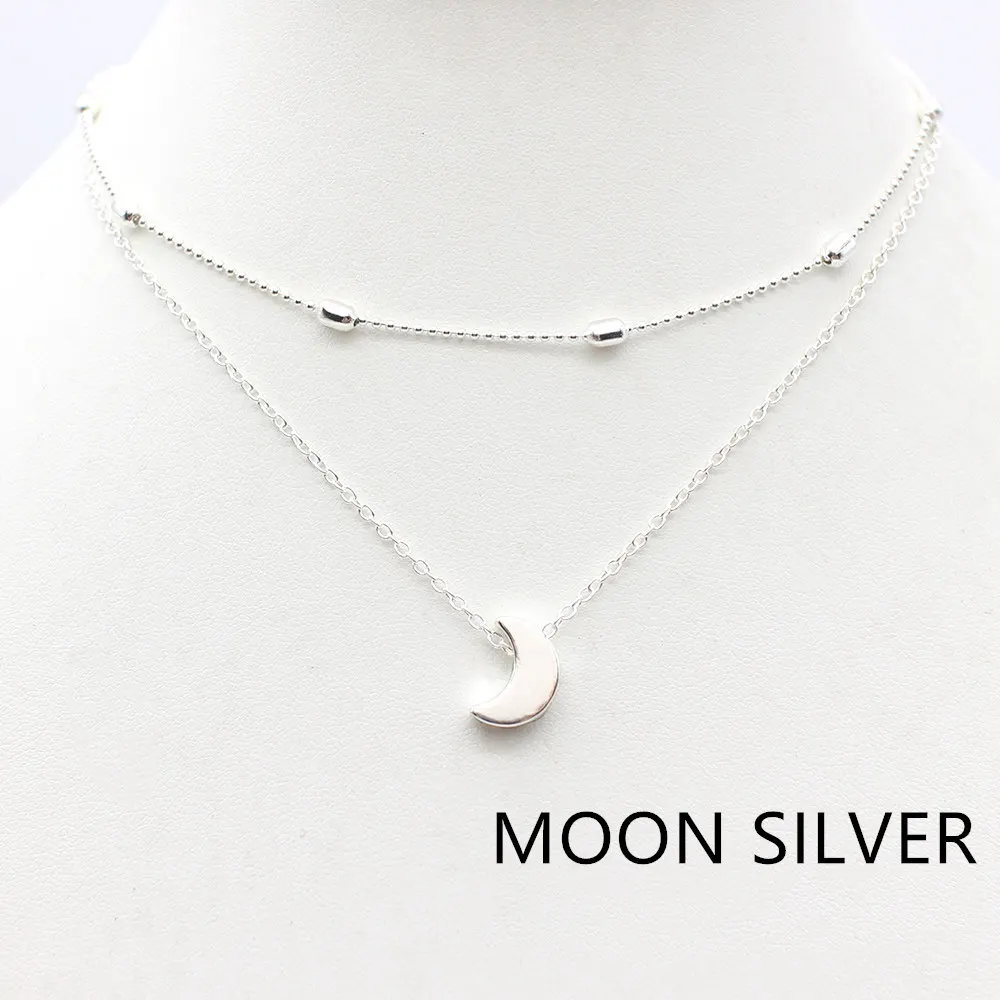 moon silver Чокер Ожерелье Воротник звено Цепочка Золото Серебро Сердце Звезда Ожерелье с Луной женское ожерелье Бохо Чокеры ожерелье s Прямая - Окраска металла: moon silver