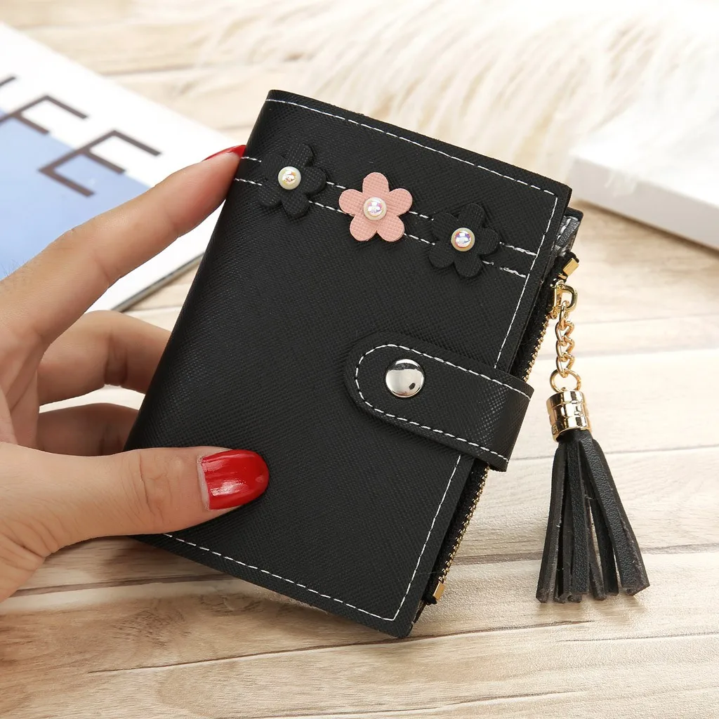 Маленький женский модный кошелек с кисточками и цветочным принтом, короткий женский кошелек, кошелек для монет, сумки, рождественские подарки, Cartera Mujer