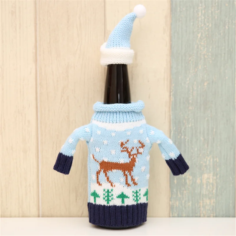 Knitted Christmas Bottle Set Sweater Red Wine Cover Christmas Beer Bottle Decoration Xmas Home Decor Festival Atmosphere Xmas