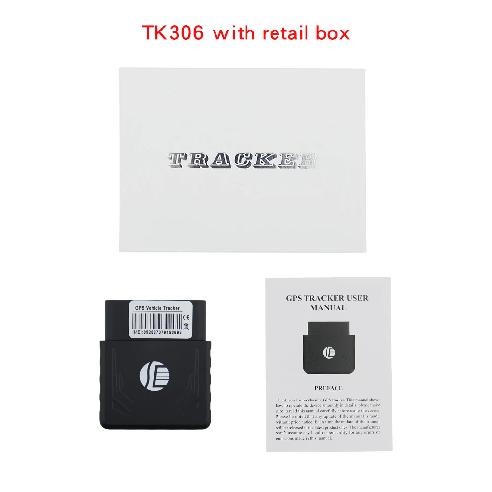 High Quality OBD GPS Vehicle Tracker TK306 GSM GPS Car Track Vibration Alarm Movement Alarm Alarm GPS Real-time Tracking Device