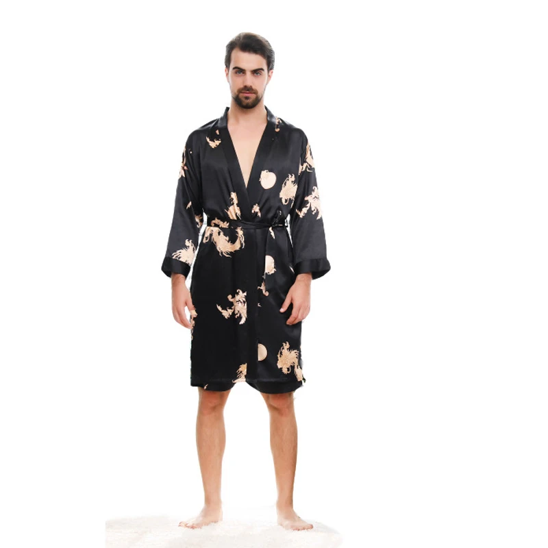 Парные шелковые халаты 5XL пижамы для женщин мягкий Халат негабаритных атласное кимоно masculino ночная рубашка мужская домашняя одежда пеньюар мужской - Цвет: Black Men robe set