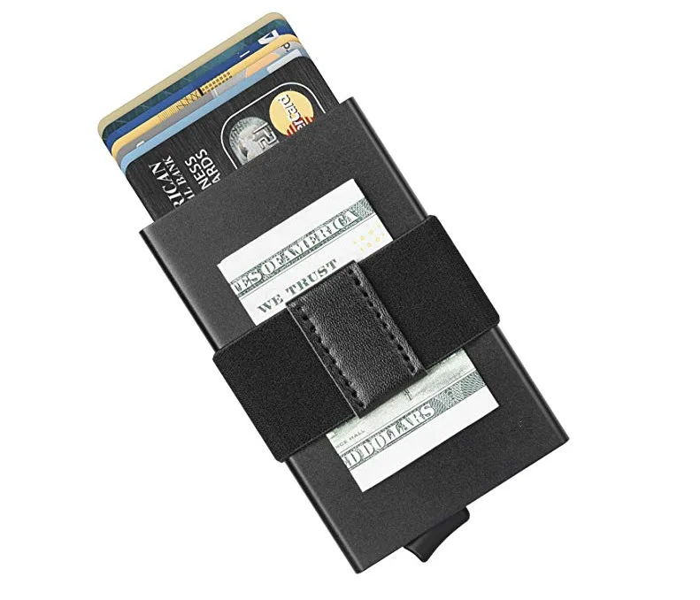 

Men Aluminum Alloy Card Package-Style Elastic Band xin yong ka he Anti-Theft Bankcards Box Card Holder