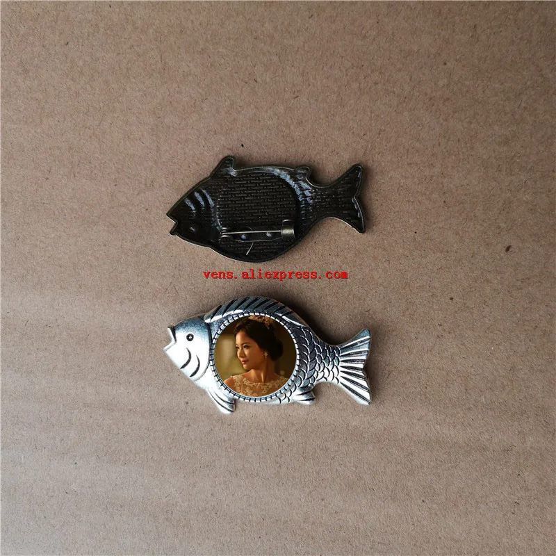 

blank pins for sublimation Ancient silver fish shape jewelry retro vintage brooch pin for heat Transfer 30*40mm 20pcs/lot