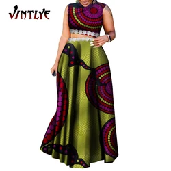 African Clothes for Women 2 Pcs Set Ankara Print Crop Top and Long Robe Skirt African Dashiki Plus Size Women's Clothing WY5064