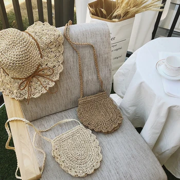 

Crochet Lace Crocssbody Bags For Women Handmade Straw Shoulder Bags Women Small Travel Straw Beach Bag Summer Straw's Woven Bag