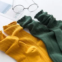 Модные женские носки цветные оборки женские хлопковые носки осенние трендовые Дышащие Короткие эластичные длинные милые хлопковые носки для женщин