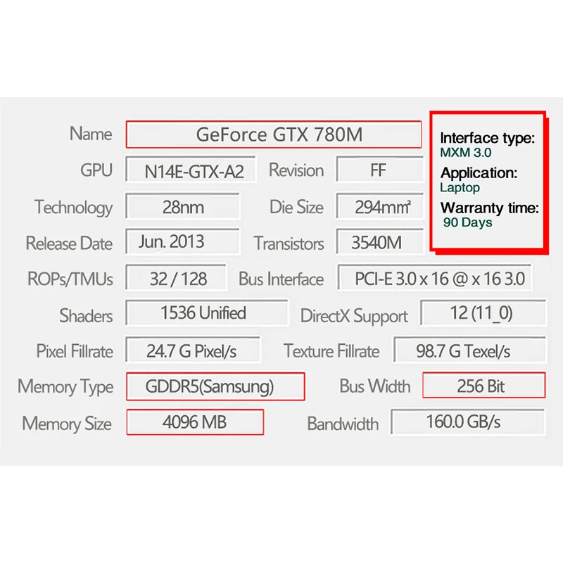  GTX780M GTX 780M GDDR5 4GB N14E-GTX-A2 Video Graphic Card With X-Bracket For Dell M18X R2 R3 R4 M17