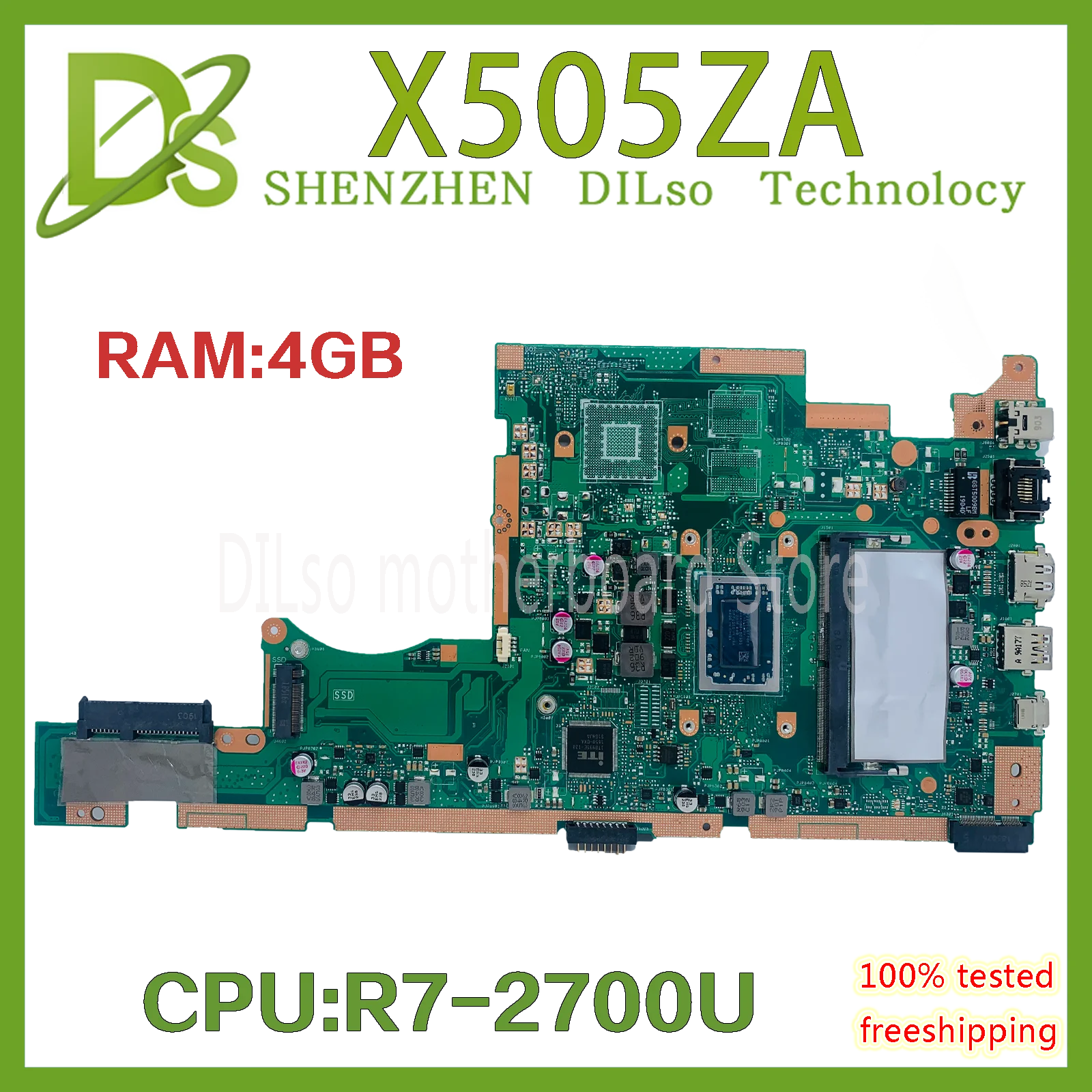 KEFU X505ZA Motherboard is For ASUS X505Z A580Z A505Z K550A Laptop Motherboard with R7-2700U 4GB/RAM 100% working well