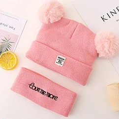 Pink 2 шт./лот, детская зимняя шапка и шарф, детская зимняя шапка, детский теплый шарф для мальчиков, костюм, шапочки, шарфы для девочек и мальчиков - Цвет: Pink