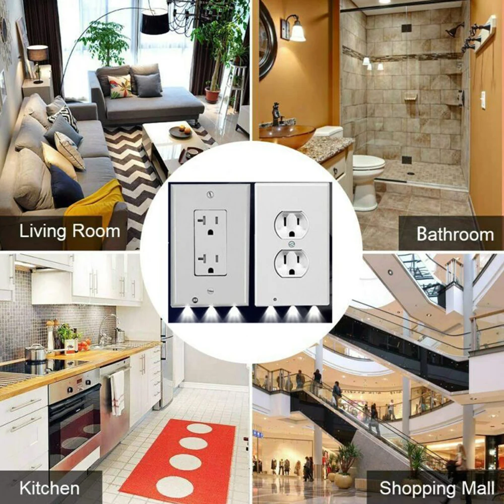 High-quality Durable Convenient 5x Outlet Cover Duplex Wall Plate Led Night Light Cover Ambient Light Sensor For Hallway Bedroom