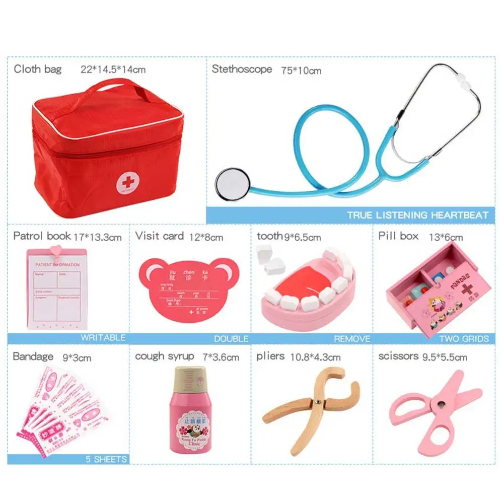 Toys for Children Girl Boy Kids Pretend Play Wood Doctor Toys Red Medical Kit Dentist Medicine 1 Toys for Children Girl Boy Kids Pretend Play Wood Doctor Toys Red Medical Kit Dentist Medicine 5