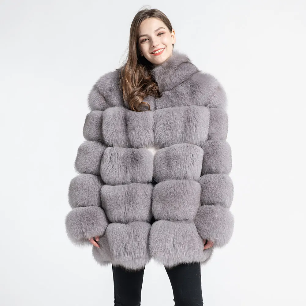 Light Grey Женская шуба из натурального Лисьего меха, модный стиль, Новое поступление, высокое качество, зимняя Толстая теплая меховая куртка, верхняя одежда S7362 - Цвет: Light Grey