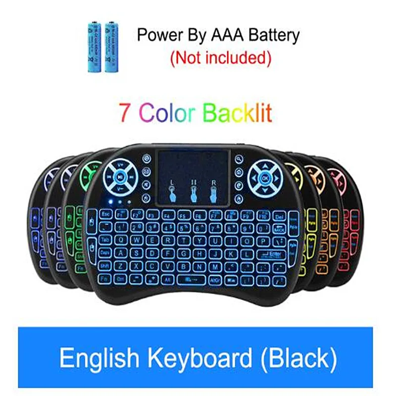 English No Battery I8 Клавиатура с подсветкой Английский Русский Испанский Air mouse 2,4 ГГц Беспроводная клавиатура с подсветкой тачпад ручной для ТВ-приставки Android X96 - Цвет: English No Battery