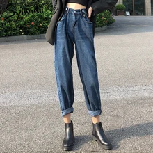 Джинсы Для Мамы Женские размера плюс джинсовые штаны кнопки размера плюс высокая талия джинсы уличный стиль шаровары джинсы для женщин в стиле бойфренд потертые
