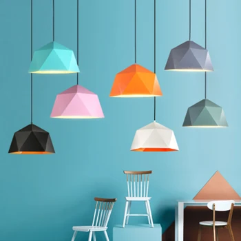 

Nordic LED Iron Art Colored Polygon Pendant Lights Lighting Retro Cafe Living Room Lamp Indoor Decor Study Bedroom Light Fixture