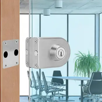 

Stainless Iron Single Glass Door Lock Latch Semi-Circular Home Office Security Accessory