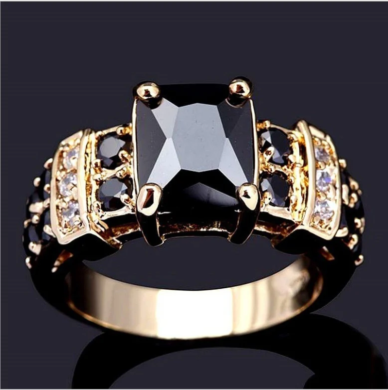 SZ 6-10 классические ювелирные изделия 10KT желтое золото заполненные черным