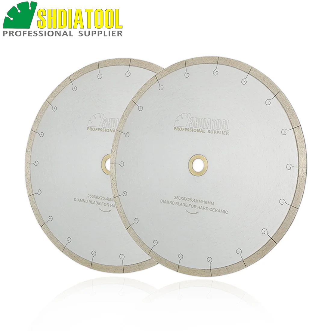 

SHDIATOOL 2pcs/pk Dia 250mm/10" Diamond Cutting Disc Saw Blades with Hook Slot for Ceramic Tile Porcelain used for table saw