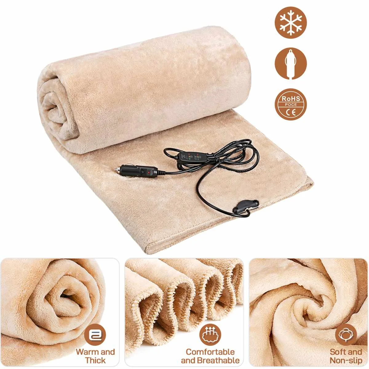 Audew 150 * 110cm 12V 24V Car Electric Heated Blanket Mat Grid Energy Saving Warm Autumn Winter Electric Blanket Heating RV SUV