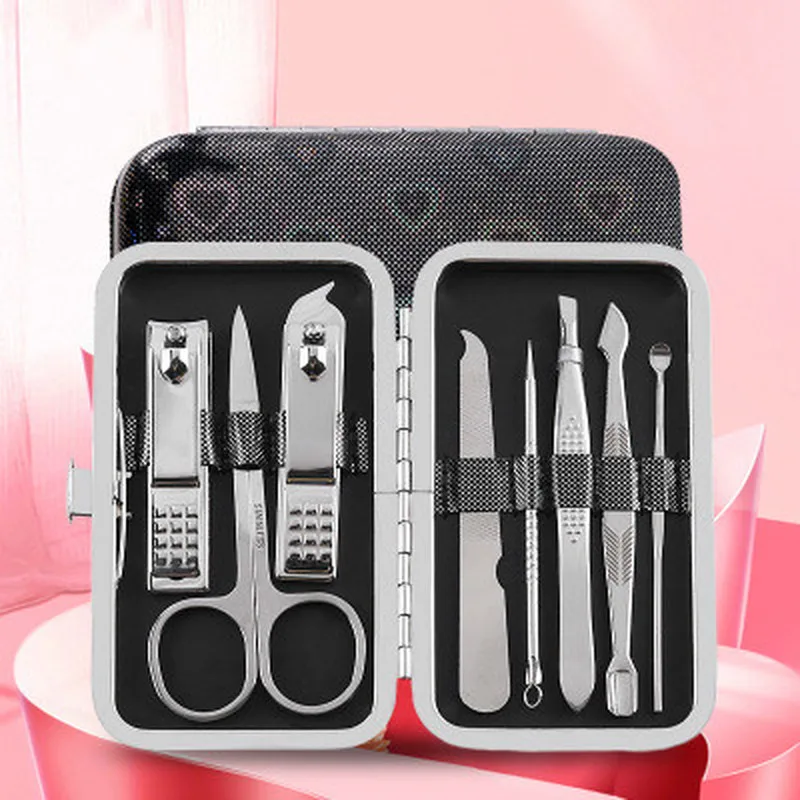 Новинка, 8 шт, черный набор для стрижки ногтей из нержавеющей стали, практичный инструмент, набор для ухода за ушами, набор для украшения ног и ног, набор инструментов для маникюра