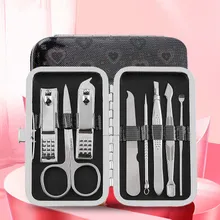 Новинка, 8 шт, черный набор для стрижки ногтей из нержавеющей стали, практичный инструмент, набор для ухода за ушами, набор для украшения ног и ног, набор инструментов для маникюра