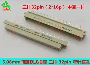 

European-style Socket 32pin Three Rows 5.08mm Pitch Curved Pin / Straight Holes Middle Empty Row 2*16p Board to Board