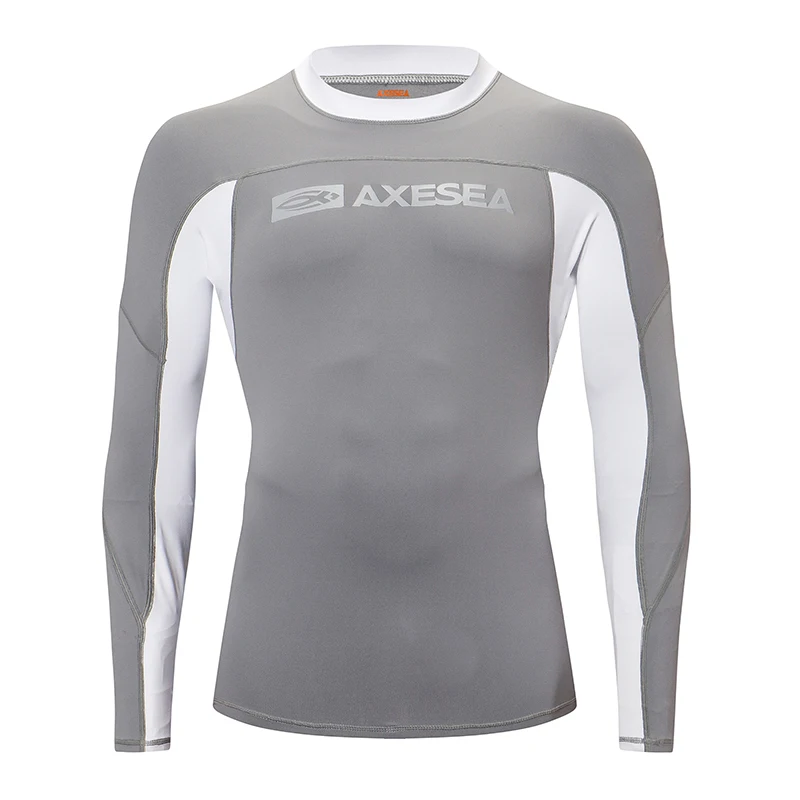 AXESEA Men Rash Guard Patchwork Swimwear Long Sleeve Rashguard Sun Protection Swimsuit Surfing Shirt Top UPF50+ Sport Beachwear - Цвет: Team Gray