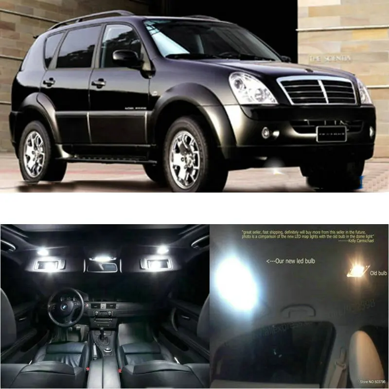 

LED Interior Car Lights For SsangYong rexton 2 room dome map reading foot door lamp error free 9pc