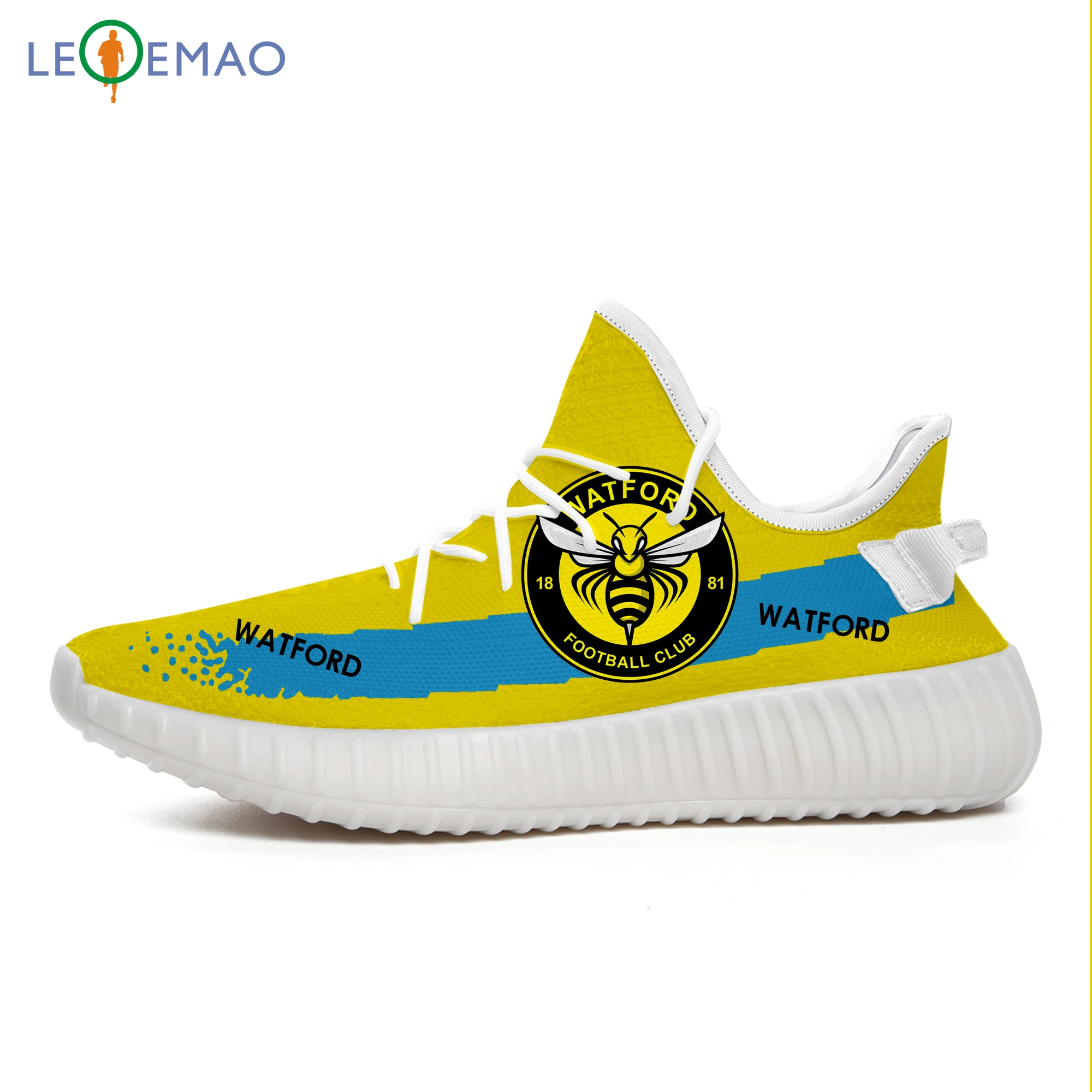

LEQEMAO Walking Shoes English Watford Fans Football Club Custom Yeezys Boost 350 V2 Mesh Flyknit Breathable Sneakers Shoes