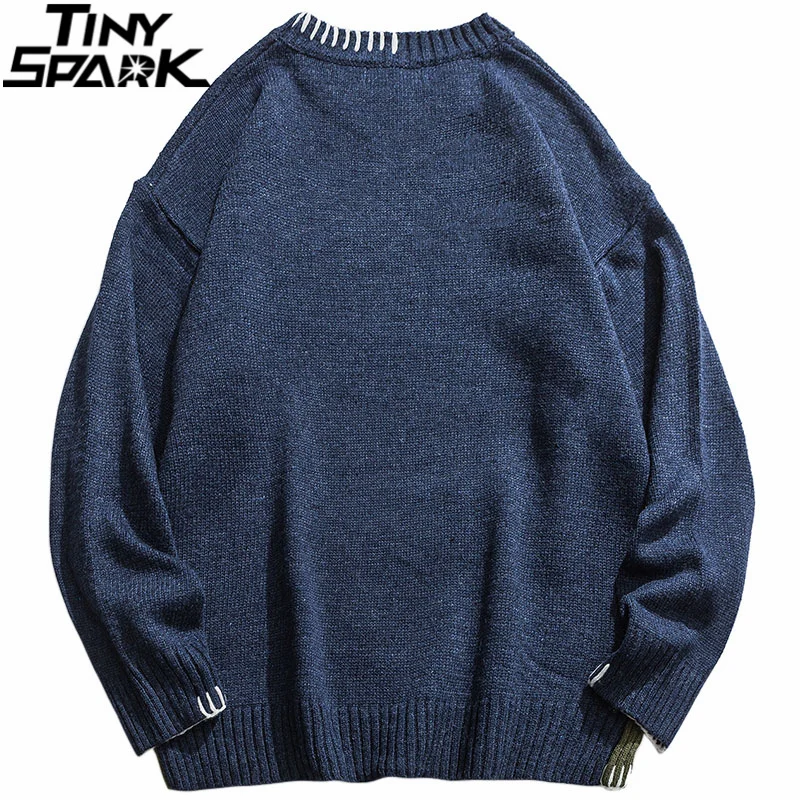Harajuku вязаный полосатый свитер Детские краски мужской хип хоп пуловер свитер уличная Ретро мода осенний свитер хлопок
