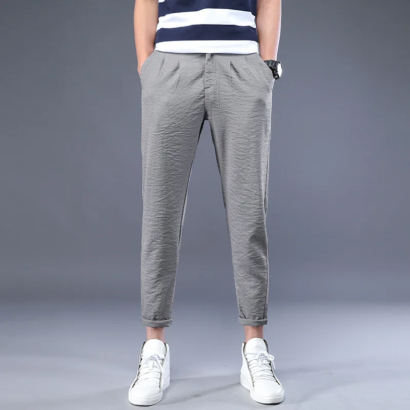 

New Style Men Capri Casual Pants Japanese-style Hot Sales Slim Fit Skinny Pants Elasticity Quick Drying Pants 9 Pants 6683